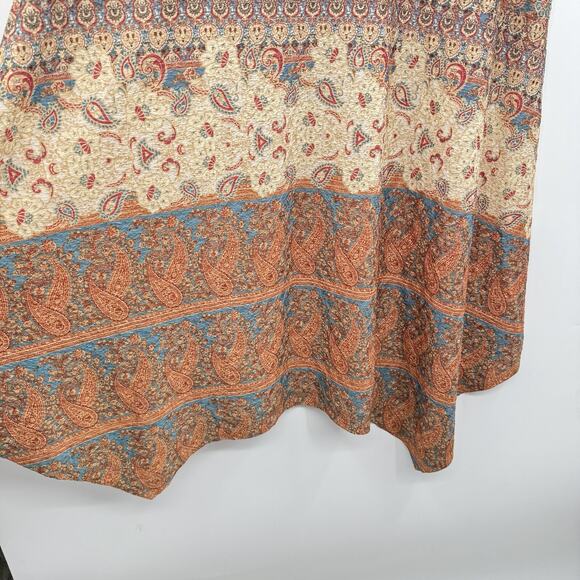 One World Boho Print Asymmetrical Hem Dress Size XXL Brown V-Neck Midi Beachy - Picture 5 of 12
